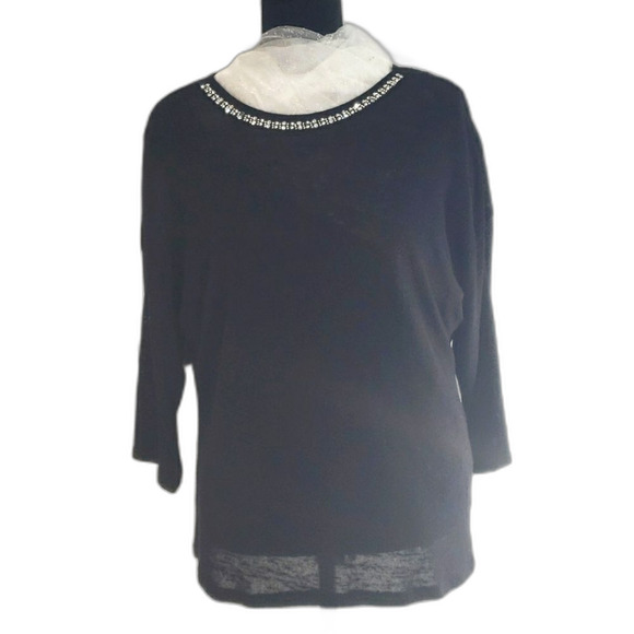 Dorothy Perkins Black Pullover Sweater with Rhinestone Collar - Picture 6 of 6